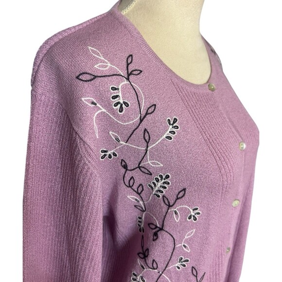 Casual Corner Annex Woman Lilac Beaded Embroidered Button Up Cardigan Sz X - Picture 3 of 8
